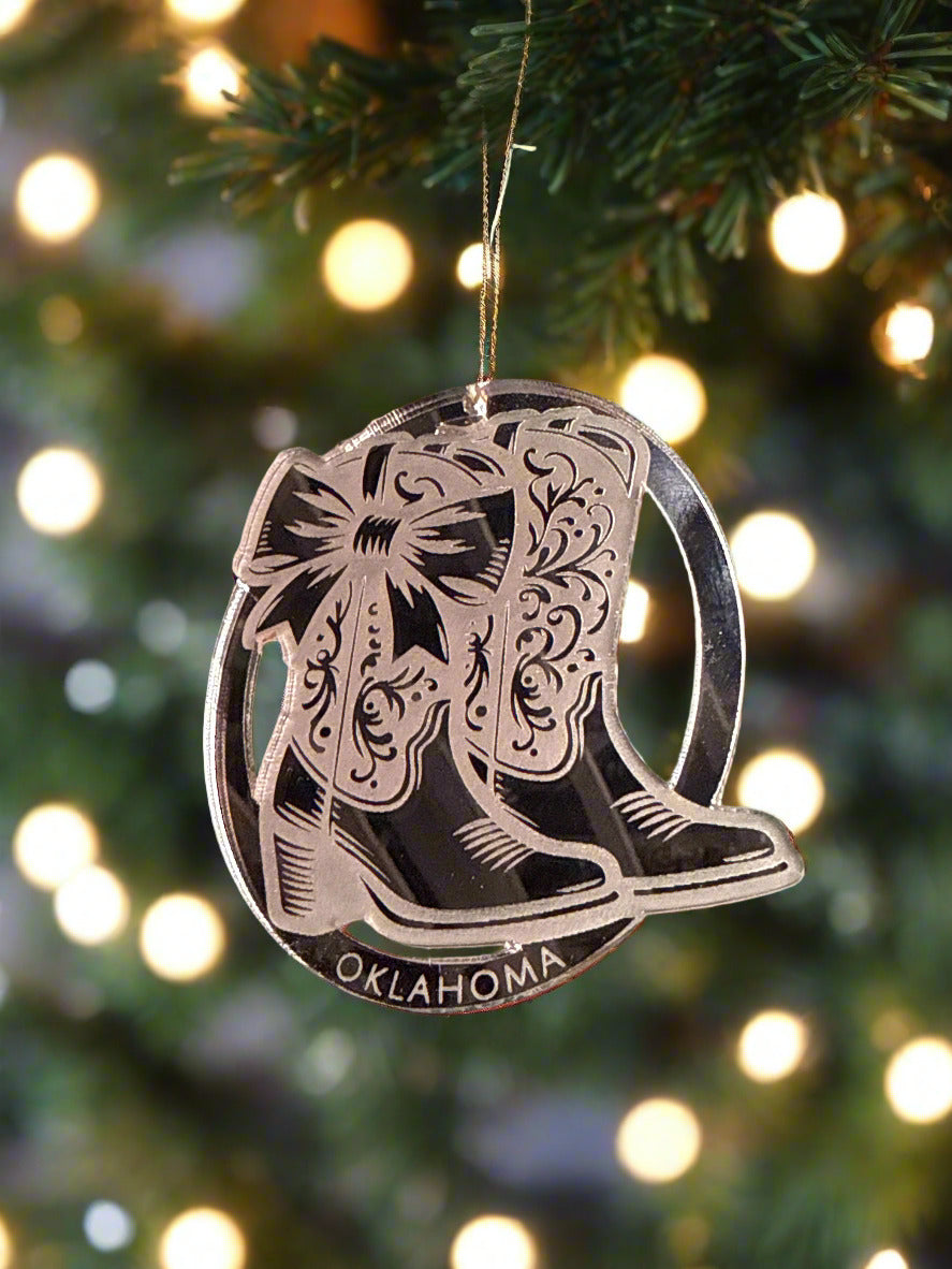 Mirrored Cowgirl Boot Ornament