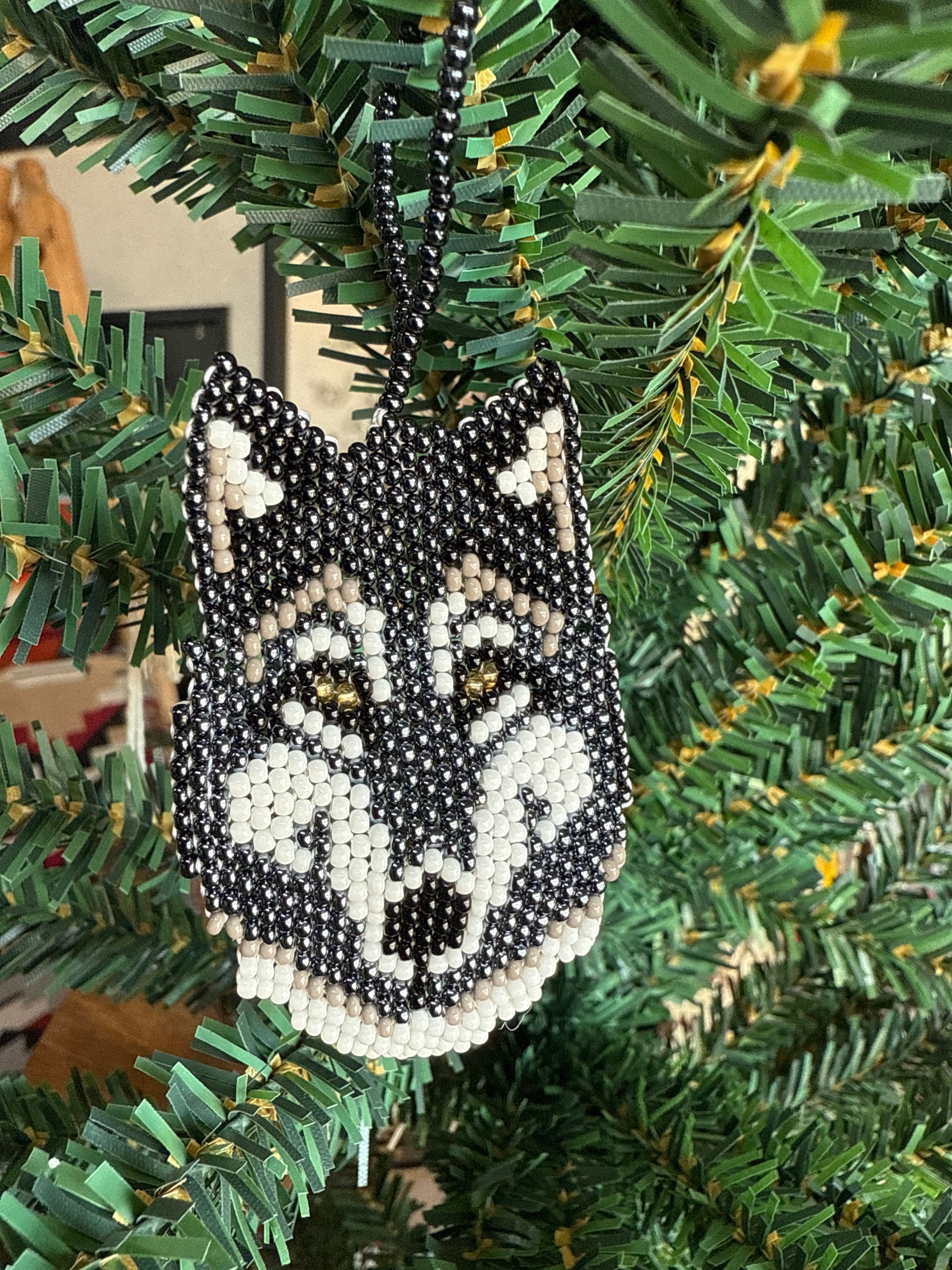 Beaded Wolf Ornament
