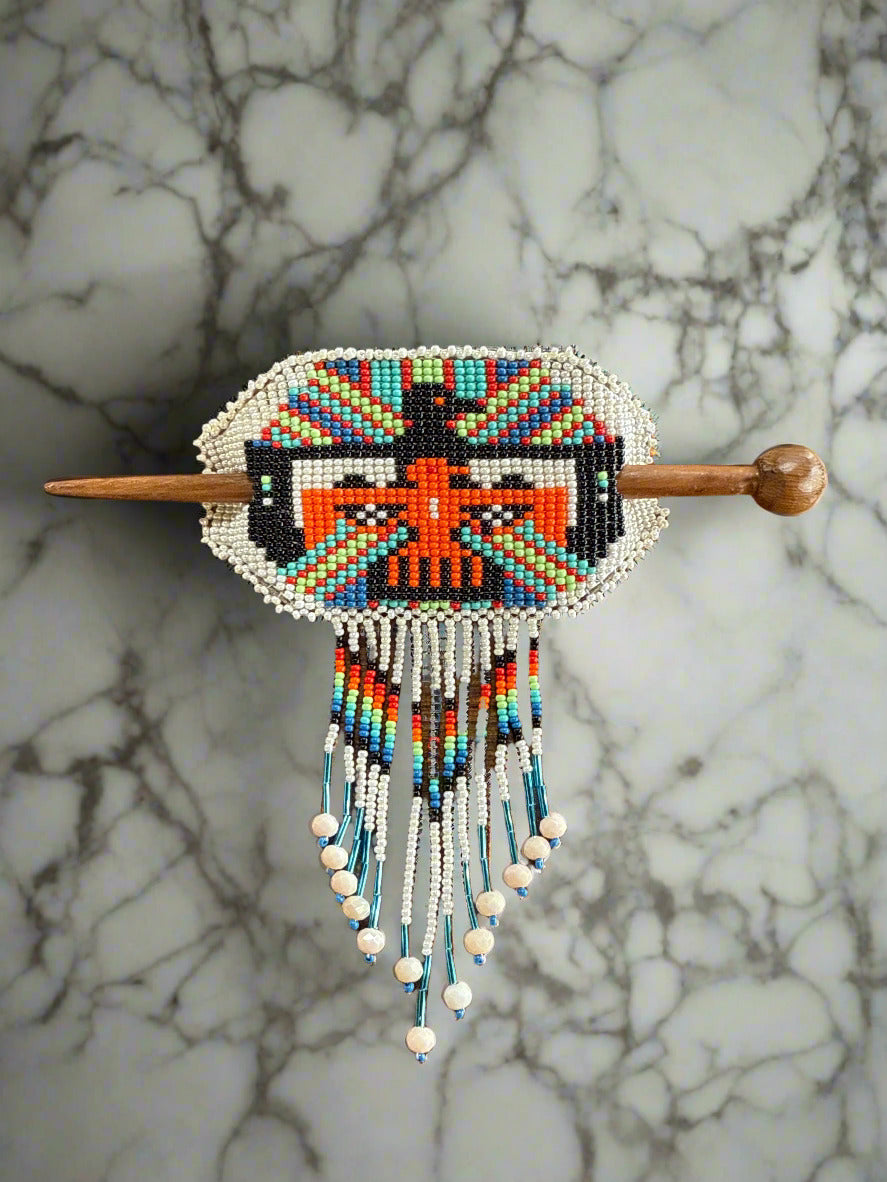 Native Oval Seed Bead Fringe Barrette Hair Stick