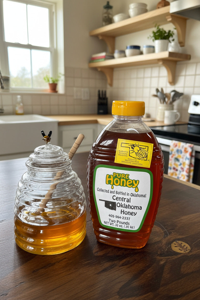 Glass Honey Jar with Lid and Honey Dipper